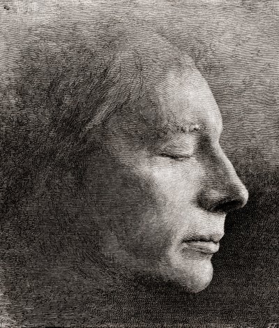 ジョン・キーツのデスマスク、1884年発行の『The Century Illustrated Monthly Magazine』より（エングレーヴィング） 作： American School