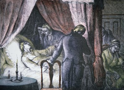 ジョージ・ワシントンの死（バージニア州マウント・バーノンにて）（カラーリトグラフ 作： American School