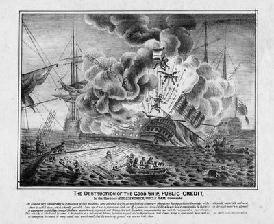 独立港であるグッドシップパブリッククレジットの破壊、アンクルサム司令官、1836年頃 作： アメリカの学校