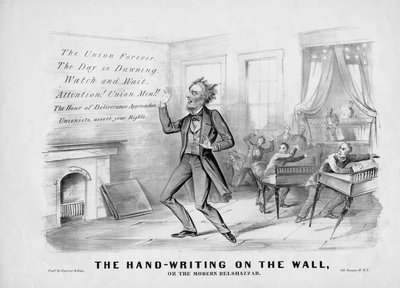 壁の手書き、または現代のベルシャザー、Currier＆Ives、ニューヨーク発行、1864年 作： American School