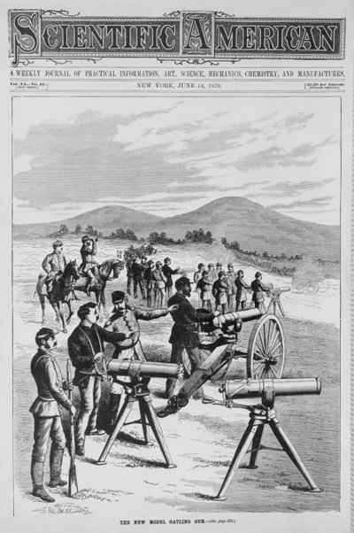 1879年6月14日、サイエンティフィックアメリカンの新モデルガトリングガン 作： American School