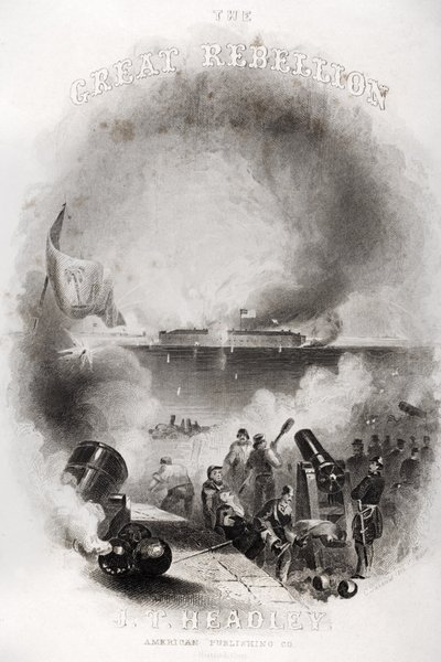 JTヘッドリーによる「大反乱」からの1861年のサムター要塞への攻撃のタイトルページのイラスト、1866年公開 作： American School