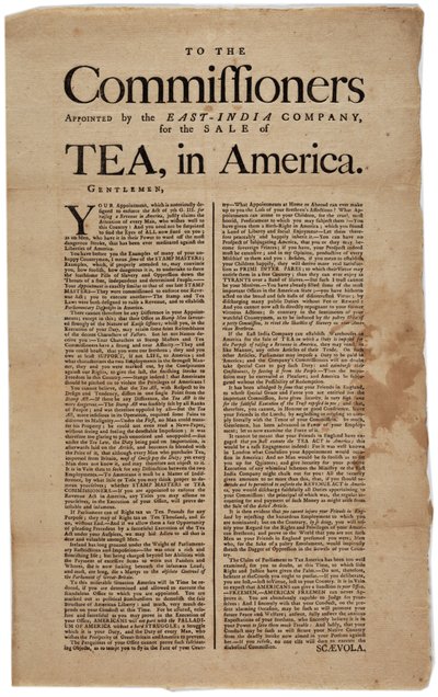 東インド会社によって任命された委員に、アメリカでのお茶の販売のために、1773年にScaevolaに署名 作： American School