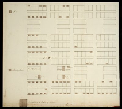 サバンナのタウンプラン、1733年頃（紙にペンとインク 作： American School