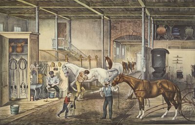 自宅でのひび割れ、モデル安定、パブ。 1868年、キュリアーとアイブス 作： American School