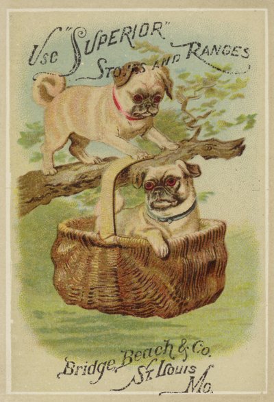 2匹の犬とバスケット 作： American School