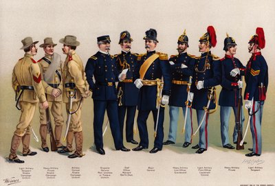 米軍、制服、砲兵7体、将校3体のフィギュア 作： American School