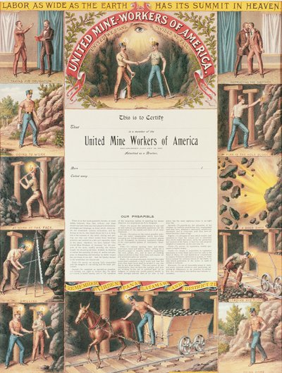ユナイテッド鉱山労働者証明書、1890 作： American School