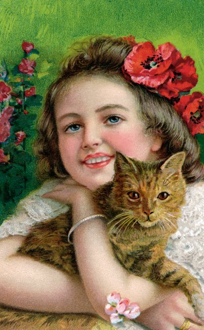 ペットの猫とビクトリア朝の少女 作： American School