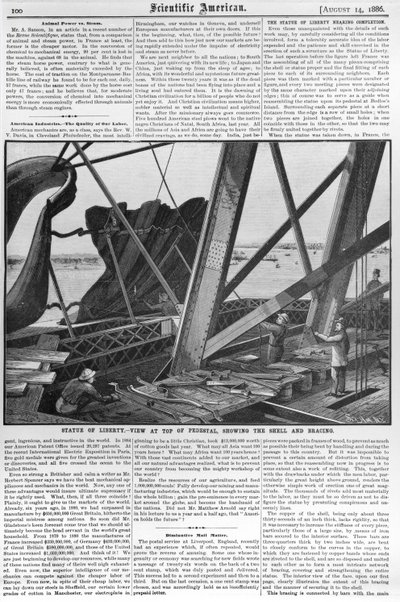 1886年8月14日、「Scientific American」からの自由の女神からの眺め 作： American School