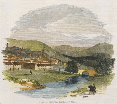 テキサス州の首都ヒューストンの眺めc。 1852（手塗りの木版画） 作： American School