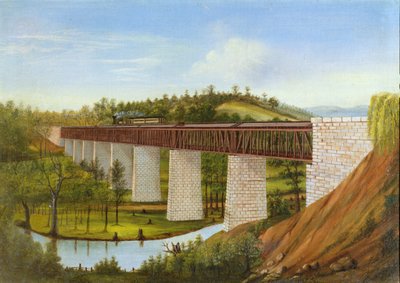 屋根付き橋と鉄道の眺め、1870年頃 作： American School