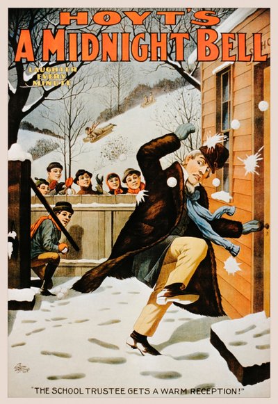 雪玉で男を投げる少年のビンテージポスター、1890-99 作： American School