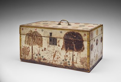 ワークボックス、c.1830-40（未確認の木材、金属、ベルベット、ペンキ、綿の詰め物） 作： American School