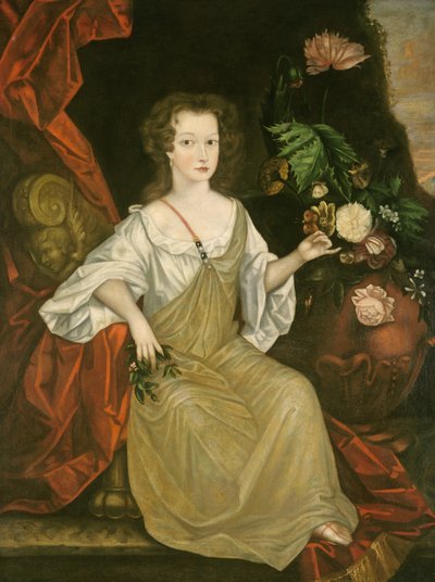 蝶の若い女性、c.1710（キャンバスに油彩） 作： American School