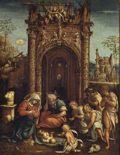 羊飼いの礼拝」1530年頃（パネルに油彩） 作： Amico Aspertini