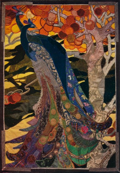 パッチワークの孔雀パネル、c1920 作： Amy Sawyer