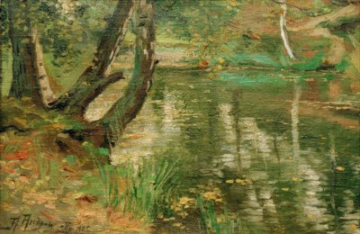 木と夏の川の風景 作： Anatolij Fedorovich Andronov