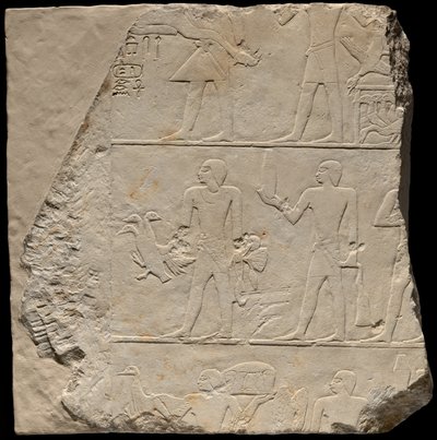 供物を捧げる者を描いた墓の壁片 作： 古代エジプト
