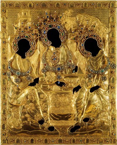 聖三位一体のアイコンのOkladカバー、Andrei Rublev作、1600-1625 作： Ancient Russian Art
