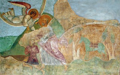 アブラハムはアイザックを犠牲にして 作： Ancient Russian frescos