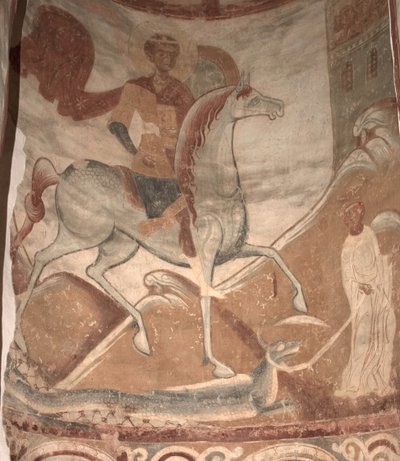 聖ジョージとドラゴン、12世紀 作： Ancient Russian frescos