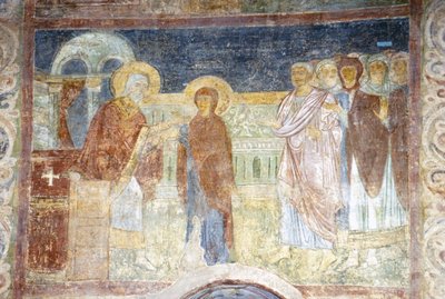 紫とコチニールを受け取る処女 作： Ancient Russian frescos