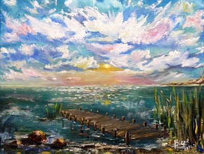 穏やかな夕日の桟橋 作： Anda Bieza