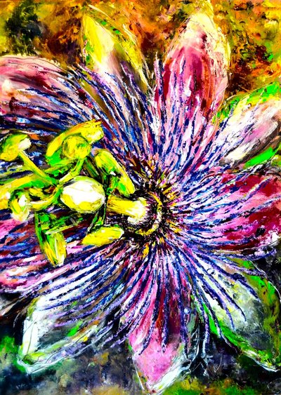 鮮やかなパッションフラワーの花 作： Anda Bieza