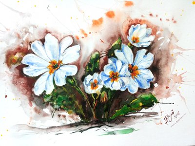 鮮やかな水彩画の花 作： Anda Bieza