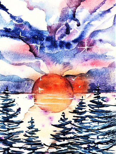 鮮やかな冬の夕日 作： Anda Bieza