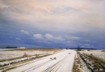 馬と荷車のある冬景色 作： Anders Andersen Lundby