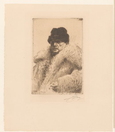 毛皮と帽子の自画像 作： Anders Leonard Zorn (signed by artist)