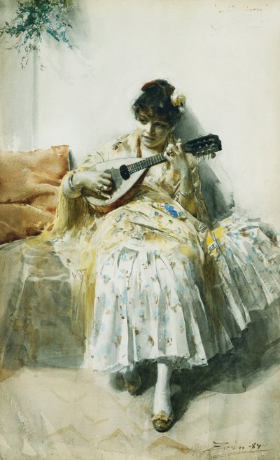 マンドリンを弾くスペインの少女、1884 作： Anders Leonard Zorn