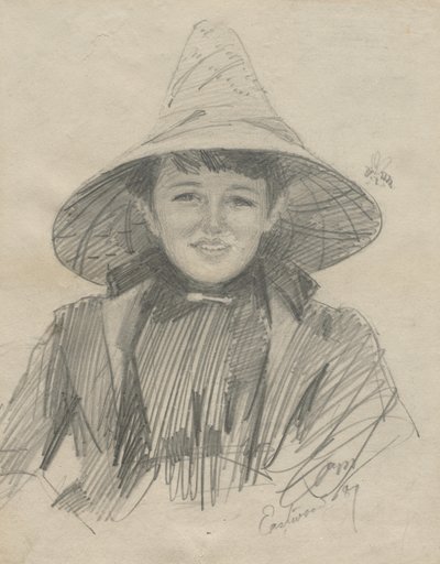 大きな帽子をかぶったエイダライモンの女性、1887年。 作： Anders Leonard Zorn