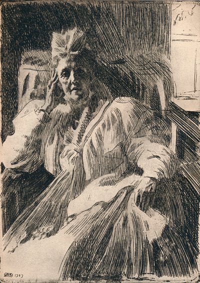 スウェーデンのダワガー女王のエッチング、c1909 作： Anders Leonard Zorn