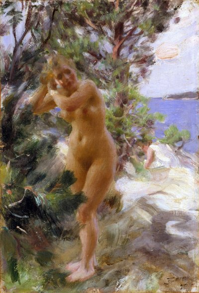 Apres le bain - After the Bath - Zorn, Anders Leonard (1860-1920) - 1895 - 油彩・キャンバス - 53,5x36,5 - Nationalmuseum Stockholm 作： Anders Leonard Zorn