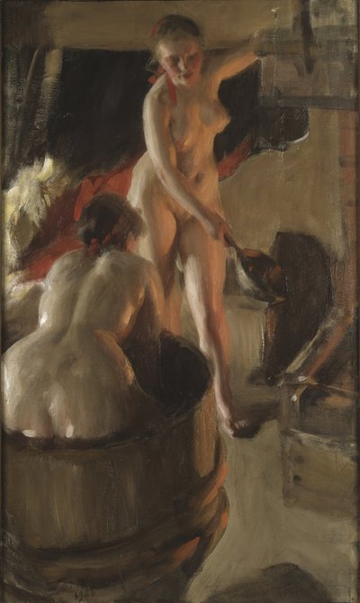 Filles de Dalecarlie prenant un bain - ダーラナの少女たちがお風呂に入っている様子」、Zorn, Anders Leonard (1860-1920)作。油彩・キャンバス 作： Anders Leonard Zorn