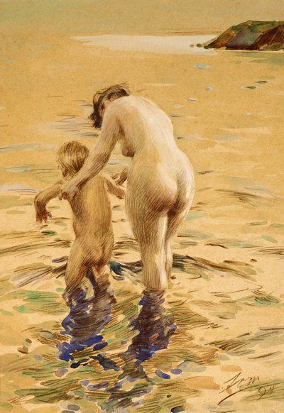 彼女の最初のディップ 作： Anders Leonard Zorn