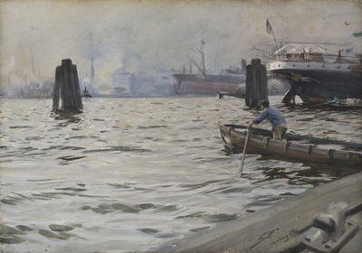 ハンブルク港、1891年（紙にトイレ） 作： Anders Leonard Zorn