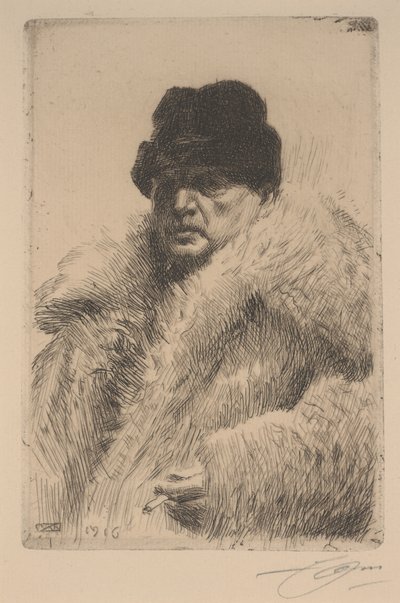 毛皮のコートの自画像 作： Anders Leonard Zorn