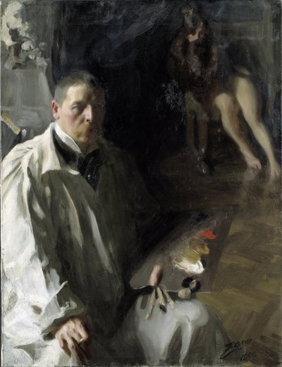模型を持つ自画像 par Zorn, Anders Leonard (1860-1920).キャンバスに油彩、サイズ：117x94 作： Anders Leonard Zorn