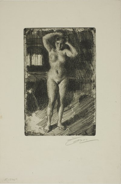 髪を整えるアンナ 作： Anders Leonard Zorn