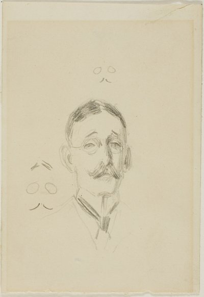 眼鏡をかけた男の頭部と2つのスケッチ 作： Anders Zorn