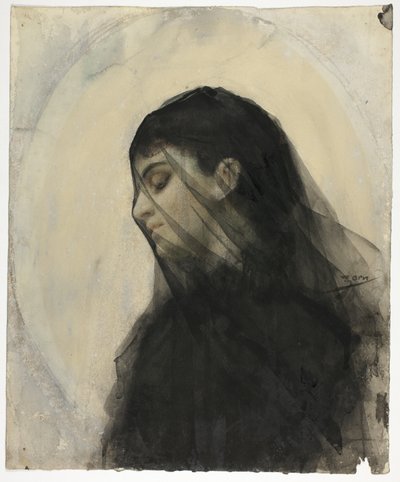 ベールを被った女性の頭部 作： Anders Zorn