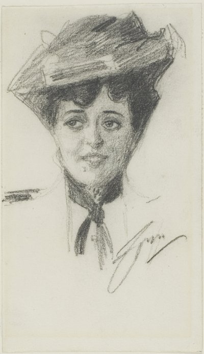 帽子をかぶった若い女性の頭 作： Anders Leonard Zorn