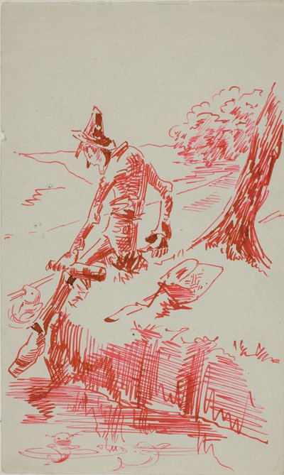 釣りをする男とボトルを持つ男 作： Anders Zorn