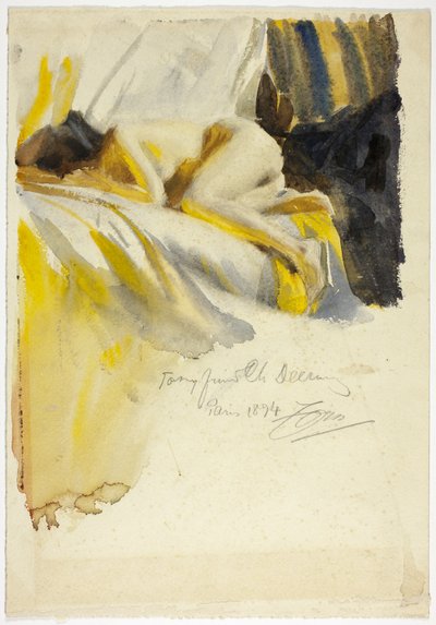 ベッドに横たわっている裸 作： Anders Leonard Zorn
