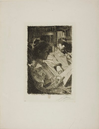 Reading (Mr. and Mrs. Ch. Deering) 作： Anders Zorn