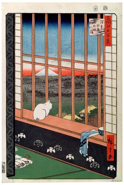窓際に座る猫19世紀 作： Ando Hiroshige